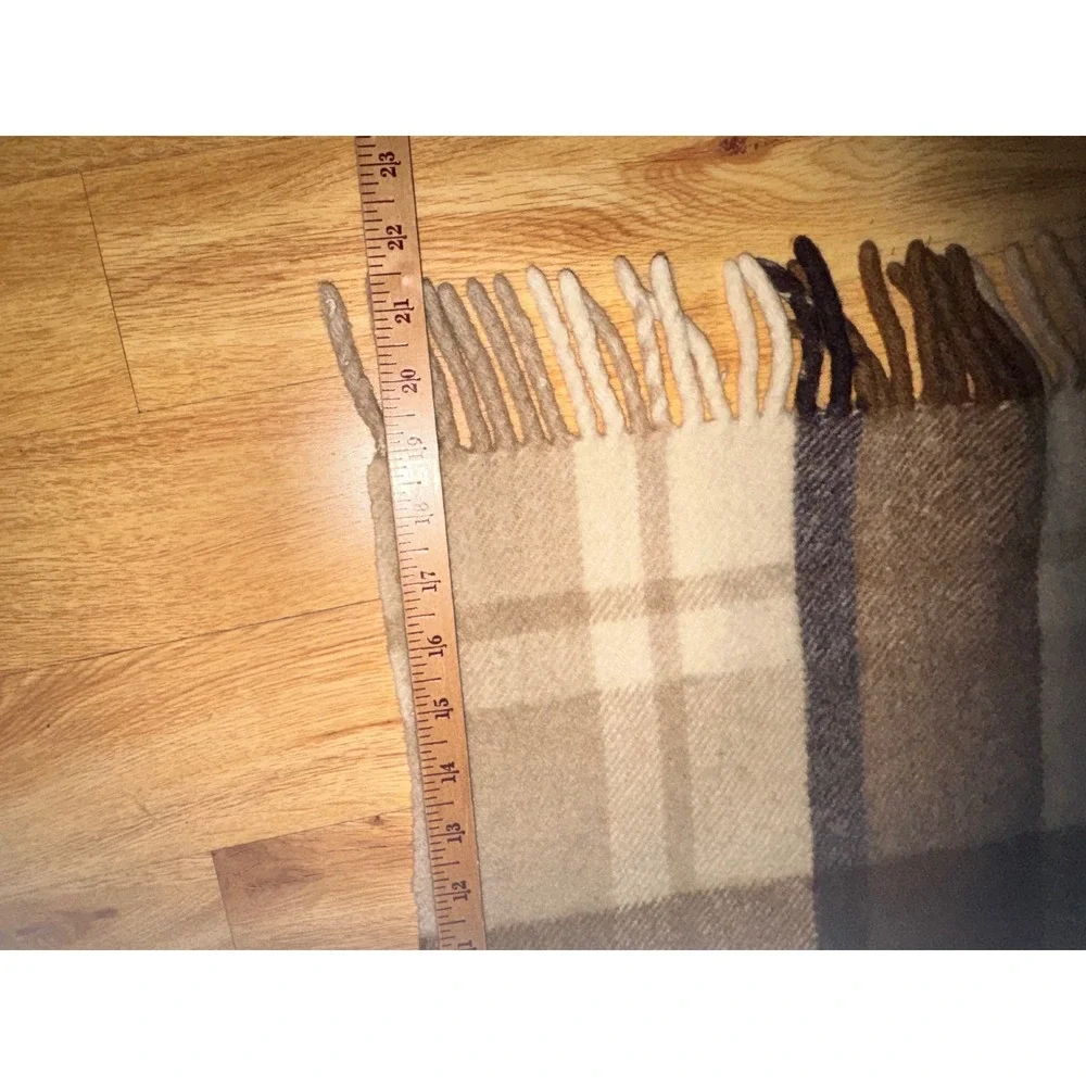 Vintage Pure Wool Plaid Throw Blanket Brown Tan Fringed Uruguay 54